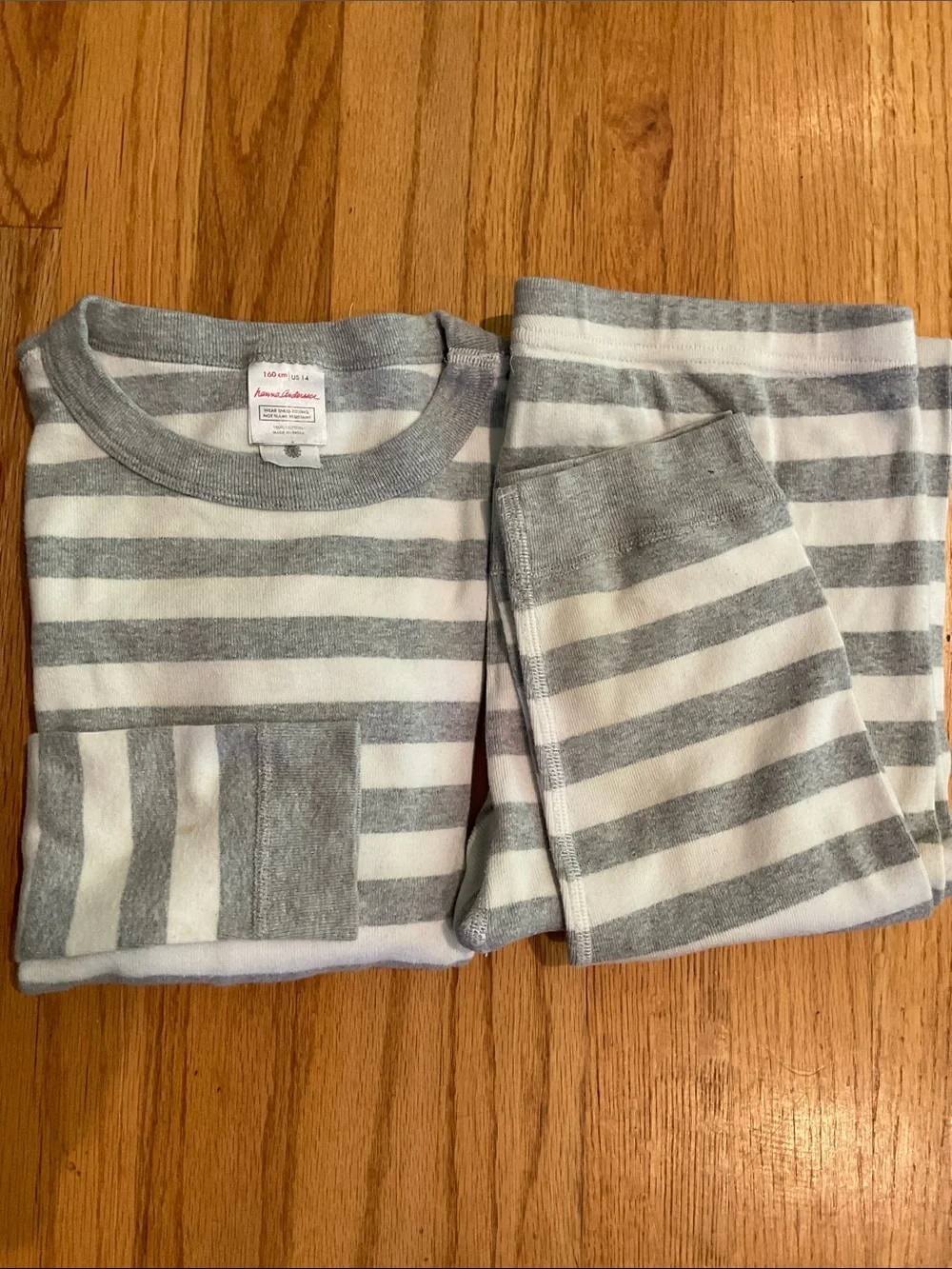 Hanna Andersson: Sleepwear - Long John Pajama Set - Gray/White Stripe - Boy’s14